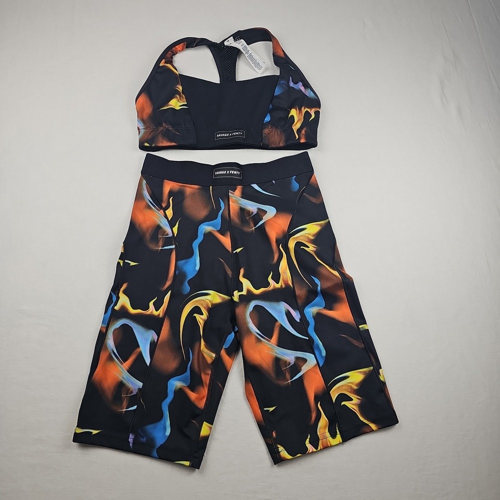 Savage X Fenty Sports Bra and Shorts Set Size M‎ Women's Flames Workout Active